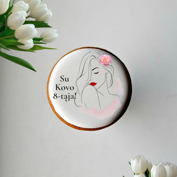 Apvalus sausainis su spauda "Raudonos lūpos"