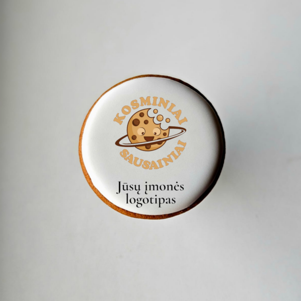 Apvalus sausainis su įmonės logotipu